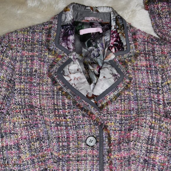 Basler Women’s Pink Gray Tweed Blazer Small-Medium Fun Vibrant Print Jacket - Picture 12 of 15